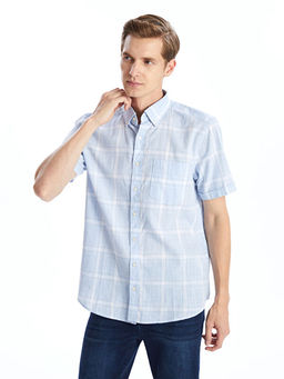 Regular Fit K?sa Kollu Ekose Poplin Erkek G?mlek