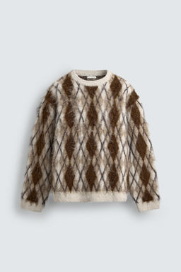 BRUSHED ARGYLE JACQUARD JUMPER - Zara фото 8