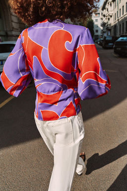 CAMISA SATINADA ESTAMPADA HOMBRERAS / Multicolor - Zara фото 6