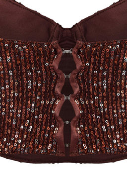 Kahverengi Payet Vucudu Saran Crop Party Bluz TPRSS26BZ00014