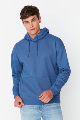 Lacivert Oversize/Genis Kesim Kapusonlu Ici Polar/S?cak Tutan Sweatshirt TMNAW23SW00195