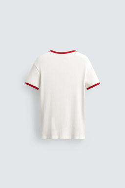 CAMISETA RIB CONTRASTE ESTAMPADO / Blanco - Zara фото 8