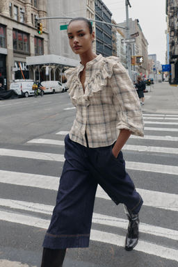 CHECK SHIRT WITH RUFFLES