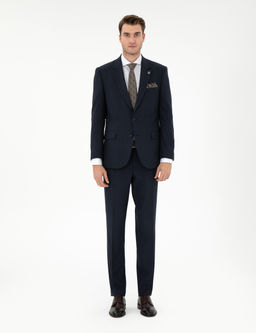 Lacivert Slim Fit _izgili Tak_m Elbise