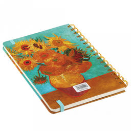 Блокнот для заметок 80 листов "Шедевры Ван Гога" 14,4х20,5см, в линейку, отрывные, обложка - цветной картон, на спирали, с резинкой, рисунок в ассортименте, ПП пакет 15,5х21х1,5см (Китай)