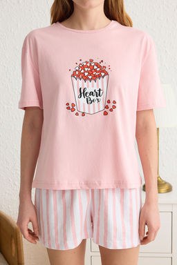 Trendyolmilla Pembe %100 Pamuklu Kalpli Cizgili Sortlu Orme Pijama Tak?m? THMSS25PT00080
