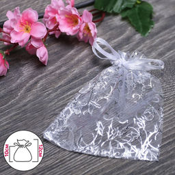 Цена за 100 шт. Мешочек подарочный Узор, 10 х 12, цвет белый с серебром