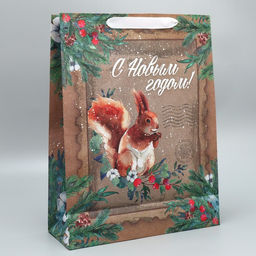 Пакет подарочный новогодний крафтовый С Новым годом, L 31?40?11.5 см