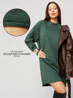 Женское платье с рукавом реглан из футера 2-х нитки Lingeamo хаки ВП-11 (53)  фото 10