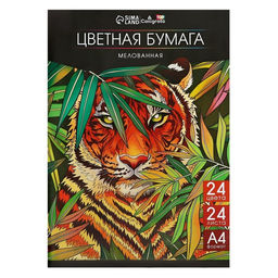 Бумага цветная А4, 24 листа, 24 цвета, мелованная 80 г/м2, на скобе - Calligrata фото 2