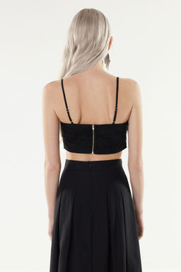 X Yapay Zeka Siyah Tul Detayl? Crop Dokuma Bluz TWOSS24BZ00540 - Trendyolmilla фото 7