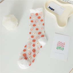 Носки Прозрачные р.35-40 Ромашки Красные - Krumpy фото 3