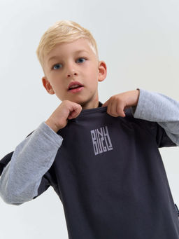 Лонгслив Колор блок Графит - Bungly фото 2