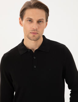 Siyah Slim Fit Polo Yaka Basic Triko Kazak - Pierre cardin фото 2