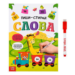 Многоразовая книжка с маркером Пиши-стирай. Слова, 12 стр.
