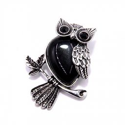 Брошь Сова с камнем Черный агат мощная защита 3,5х4,5см