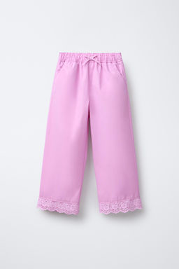 STRAIGHT-LEG LACE TRIM TROUSERS