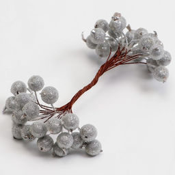 Цена за 5 шт. Декоративные ягодки, серебряные, 7×6×7 см, 40 ягод