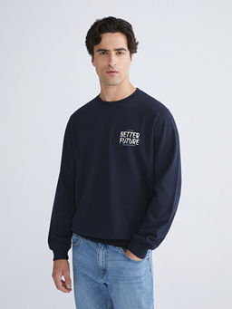 Bisiklet Yaka Bask?l? Erkek Sweatshirt