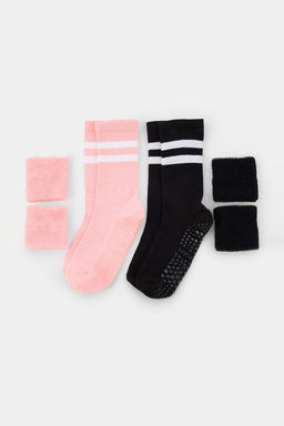 Siyah-Pembe 4l_ Pamuklu _izgili Jakar _rme _orap THMAW27CO00033