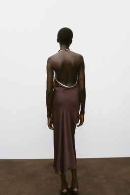 CONTRAST TRIM SATIN MIDI DRESS - Zara фото 13