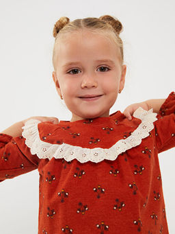 Bisiklet Yaka Uzun Kollu Bask?l? Pamuklu K?z Bebek Bluz - Waikiki фото 3