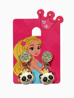 Серьги-клипсы детские «Выбражулька» панда с короной с кругом кристалл, цветные