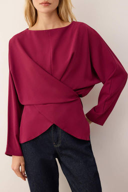 Bordo Kruvaze Baglamal? Dokuma Bluz TWOAW26BZ00232 - Trendyolmilla фото 4