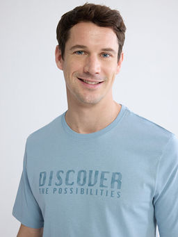 Bisiklet Yaka Bask?l? Penye Erkek Ti??rt