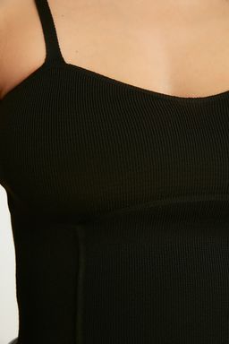 Siyah Crop Bustiyer Ince Bluz TWOSS22BZ0802
