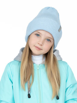 Шапка вязаная двухслойная светлоголубая