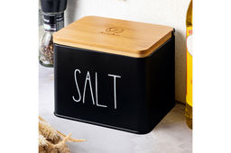 Емкость для хранения 1,5 л 14*11*11 см SALT с деревянной крышкой, черная