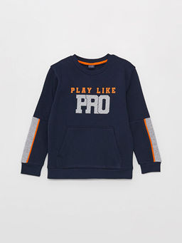 Bisiklet Yaka Bask?l? Uzun Kollu Erkek ?ocuk Sweatshirt ve E?ofman Alt? - Waikiki фото 2