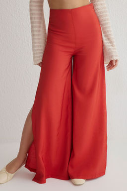 TRENDYOLMILLA K?rm?z? Modal Wide Leg / Genis Paca Yuksek Bel Y?rtmacl? Dokuma Pantolon TWOSS25PL00006  фото 3