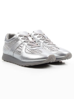 03-A155-11A GREY/SILVER Кроссовки летние женские (натуральная кожа)