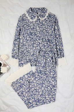 Mavi Cicekli Shally Dokuma Pijama Tak?m? THMAW26PT00185