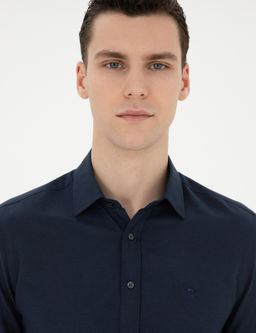 Lacivert Slim Fit Uzun Kollu G_mlek