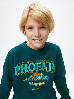 Bisiklet Yaka Bask?l? Uzun Kollu Erkek ?ocuk Sweatshirt