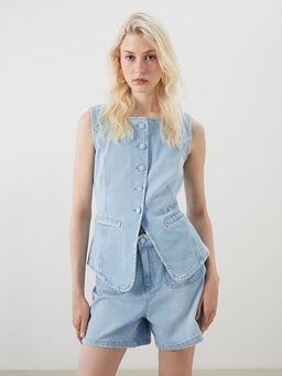 Bisiklet Yaka Kad?n Jean Yelek