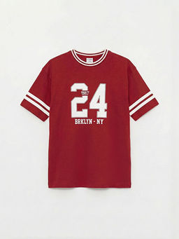 Bisiklet Yaka Bask?l? K?z ?ocuk Ti??rt