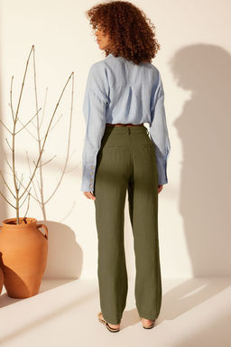 Haki %100 Keten Yuksek Bel Wide Leg Pantolon TWOSS24JE00246 - Trendyolmilla фото 8