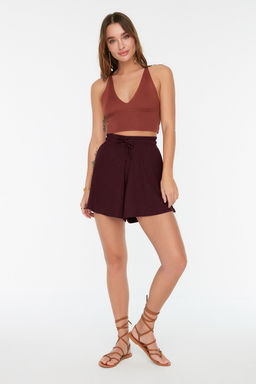 Bordo Rahat Kesim Normal Bel Burumcuk/Dokulu Orme Sort TWOSS22SR0212