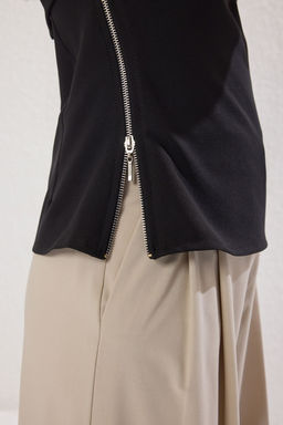 Siyah Fermuar Detayl? Straplez Fitted Dokuma Bluz TWOSS25BZ00422 - Trendyolmilla фото 4