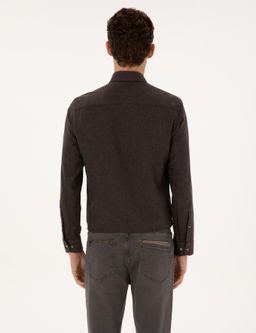 Kahverengi Flanel Dokulu Slim Fit Uzun Kollu G_mlek - Pierre cardin фото 5