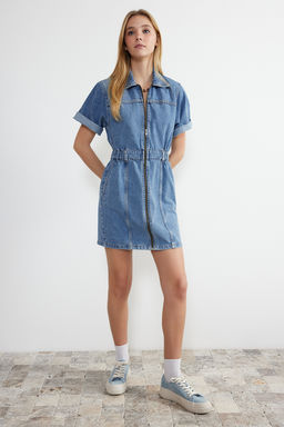 TRENDYOLMILLA Mavi Fermuar Detayl? Mini Denim Elbise TWOSS24EL00367  фото 2