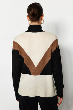 Siyah Genis Kal?p Dik Yaka Renk Bloklu Triko Kazak TWOAW24KZ00092 - Trendyolmilla фото 5