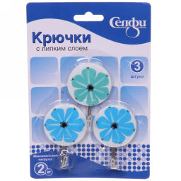 Цена за 6 шт. Крючки в наборе 3шт на липком слое "ИДЕЯДОМА", форма круг, принт цветочек, нагрузка 2кг