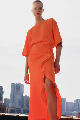 VESTIDO MIDI DRAPEADO ZW COLLECTION / Coral rojo - Zara фото 6