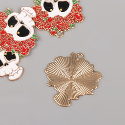 Цена за 4 шт. Декор для творчества металл, эмаль Череп в цветочном венке, 3.13 см - Арт узор фото 2