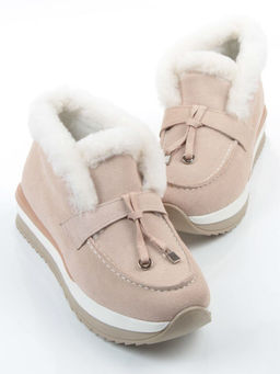 04-5520-7 LT. BEIGE Ботинки зимние женские (натуральная кожа, 100% шерсть)